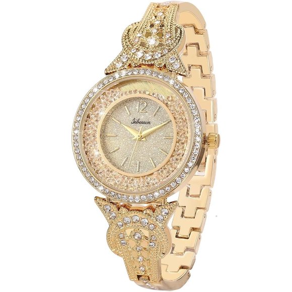Accessories - Women's Gold Crystal Stainless Steel Bling Wrist Watch